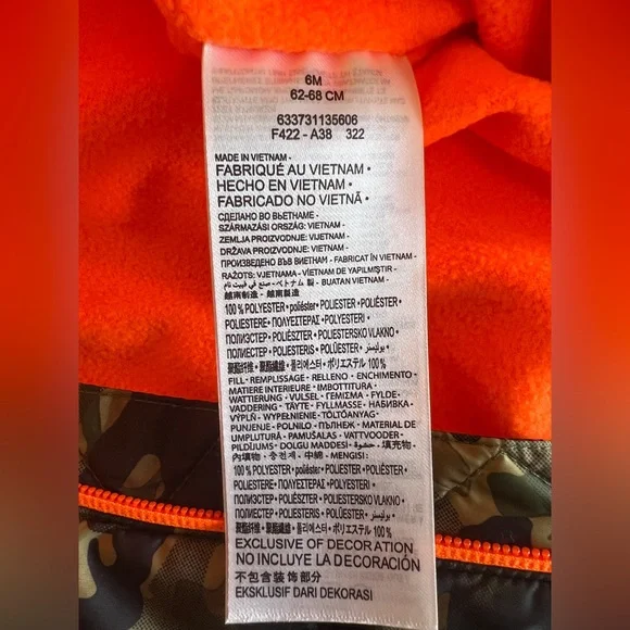 Nike Camo and Hunter Orange Baby Puffer Snowsuit Onesie 6M - Picture 6 of 7